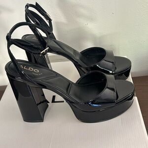 Aldo Glossy Black Heeled Sandals